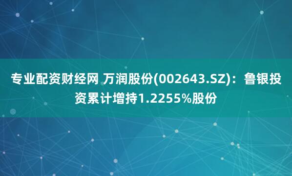 专业配资财经网 万润股份(002643.SZ)：鲁银投资累计增持1.2255%股份